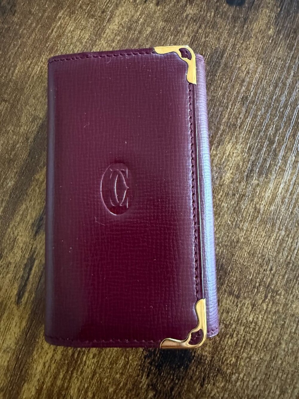 Vintage 1980s Must de Cartier 6 Key Holder Burgundy Leather Box Cloth Cards